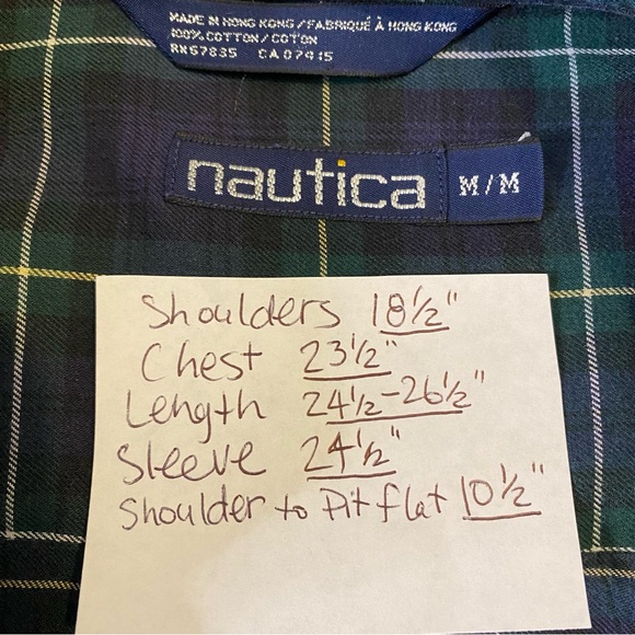 Nautica Vintage Mens plaid flannel long sleeve button down shirt navy M - Picture 5 of 7